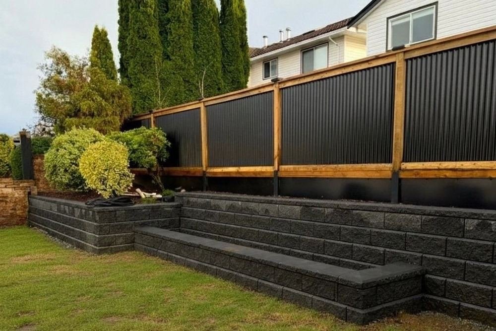 Block retaining wall with steps